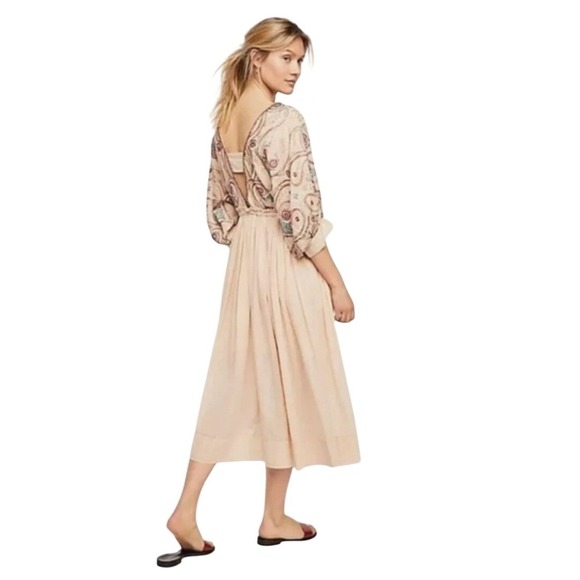 Free People S Mesa Embroidered Cut-Out Midi Dress Beaded Tassels Bohemian Boho - Picture 3 of 16